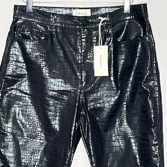 Frame Le Sylvie Slender Straight Jeans in Noir Croc - NEW - Size 30 - Picture 4 of 11